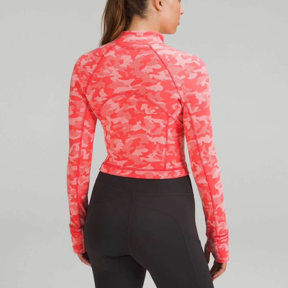 Lululemon Its Rulu Run Cropped Half Zip - Heritage Camo Jacquard Raspberry Pink - Picture 3 of 8
